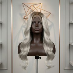 KERUBO SIGNATURE PLATINUM ASHY BLONDE wig on darker mannequin